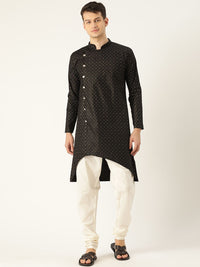 SOJANYA Men Black Printed High-Low Straight Kurta