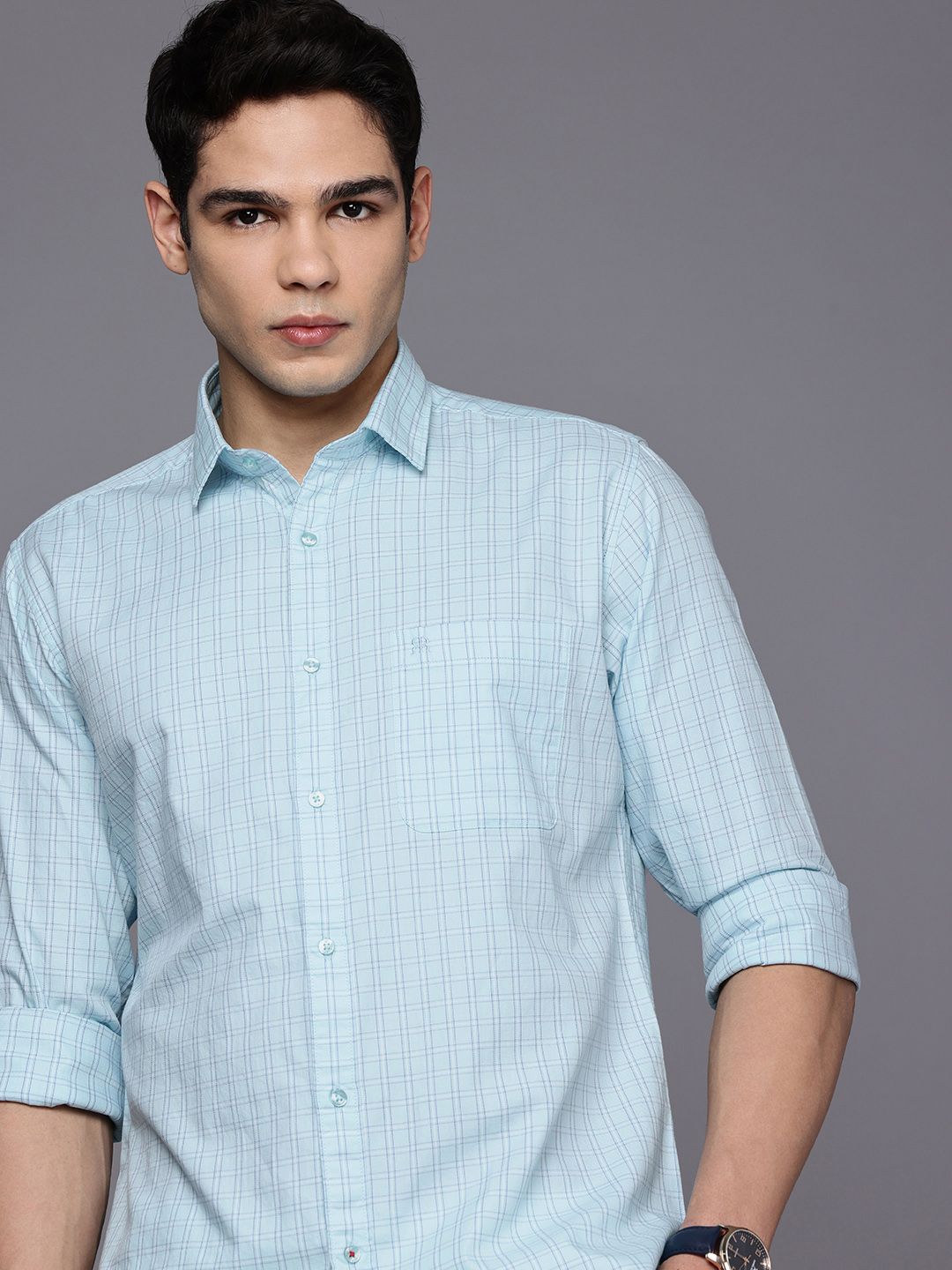 Raymond Pure Cotton Slim Fit Checked Casual Shirt