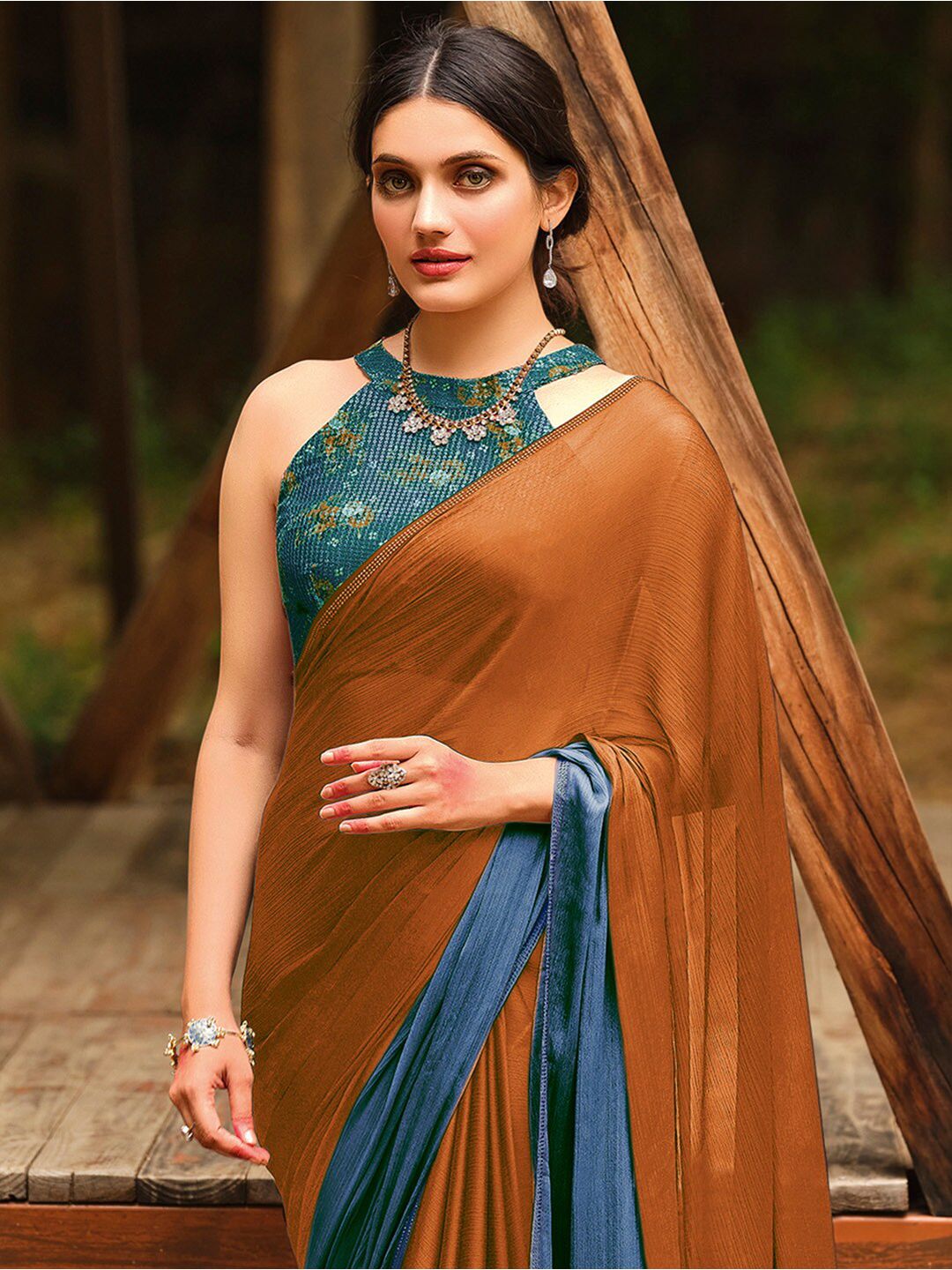 Saree mall Ombre Beads and Stones Pure Chiffon Sarees