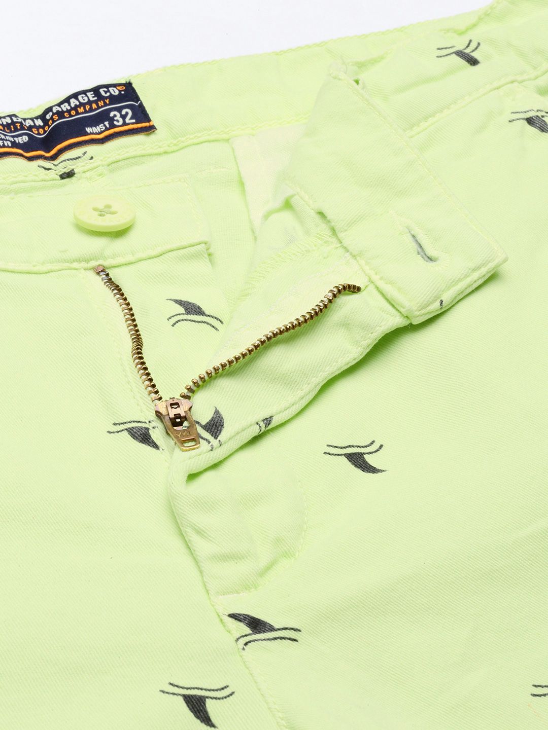 The Indian Garage Co Men Lime Green Printed Slim Fit Chino Shorts