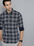 The Indian Garage Co Men Navy Blue Slim Fit Tartan Checks Opaque Checked Casual Shirt