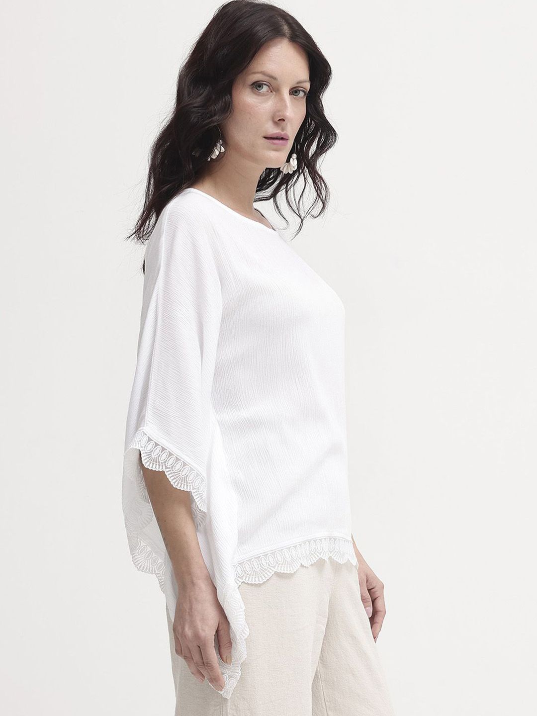 RAREISM women boat neck kimano sleeves lace ups Kaftan Top