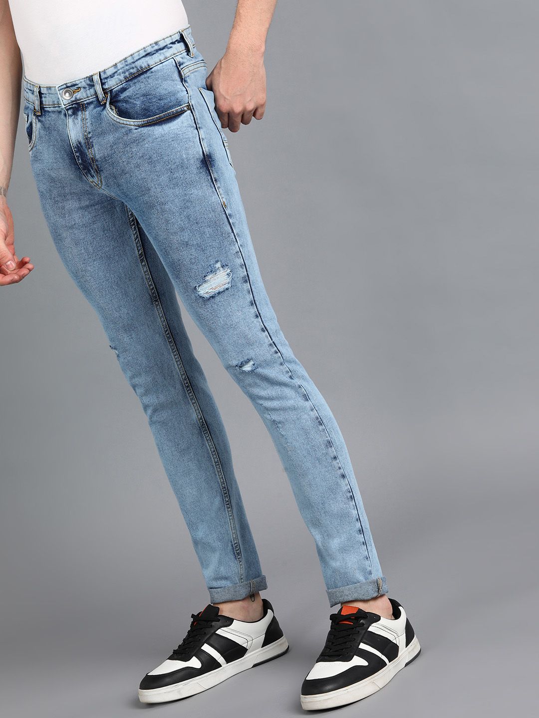 Urbano Fashion Men Slim Fit Mildly Distressed Heavy Fade Stretchable Cotton Jeans