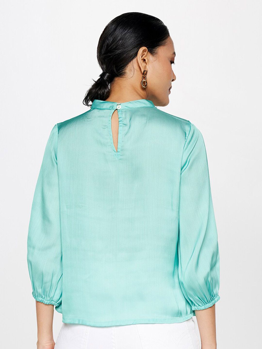 AND Floral Printed High Neck Gathered Puff Sleeves Top