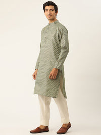 SOJANYA Set Kurta Lelaki Motif Etnik Hijau Dengan Jaket Nehru