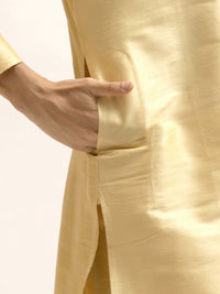 SOJANYA Men Golden Kurta with Churidar & Nehru Jacket