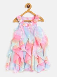 Nauti Nati Girls Pink & Blue Dyed Ruffled A-Line Dress