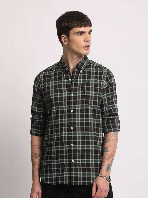 THE BEAR HOUSE Checked Button-Down Collar Slim Fit Casual Shirt