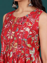 Varanga Women Floral Embroidered Regular Thread Work Pure Cotton Kurti with Sharara