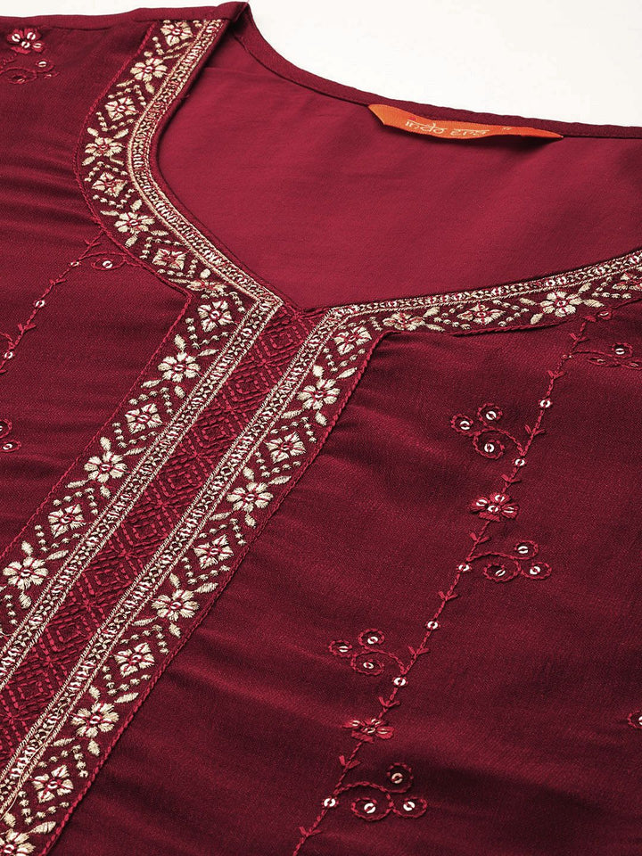 Indo Era Floral Embroidered Zari Kurta With Trousers & Dupatta