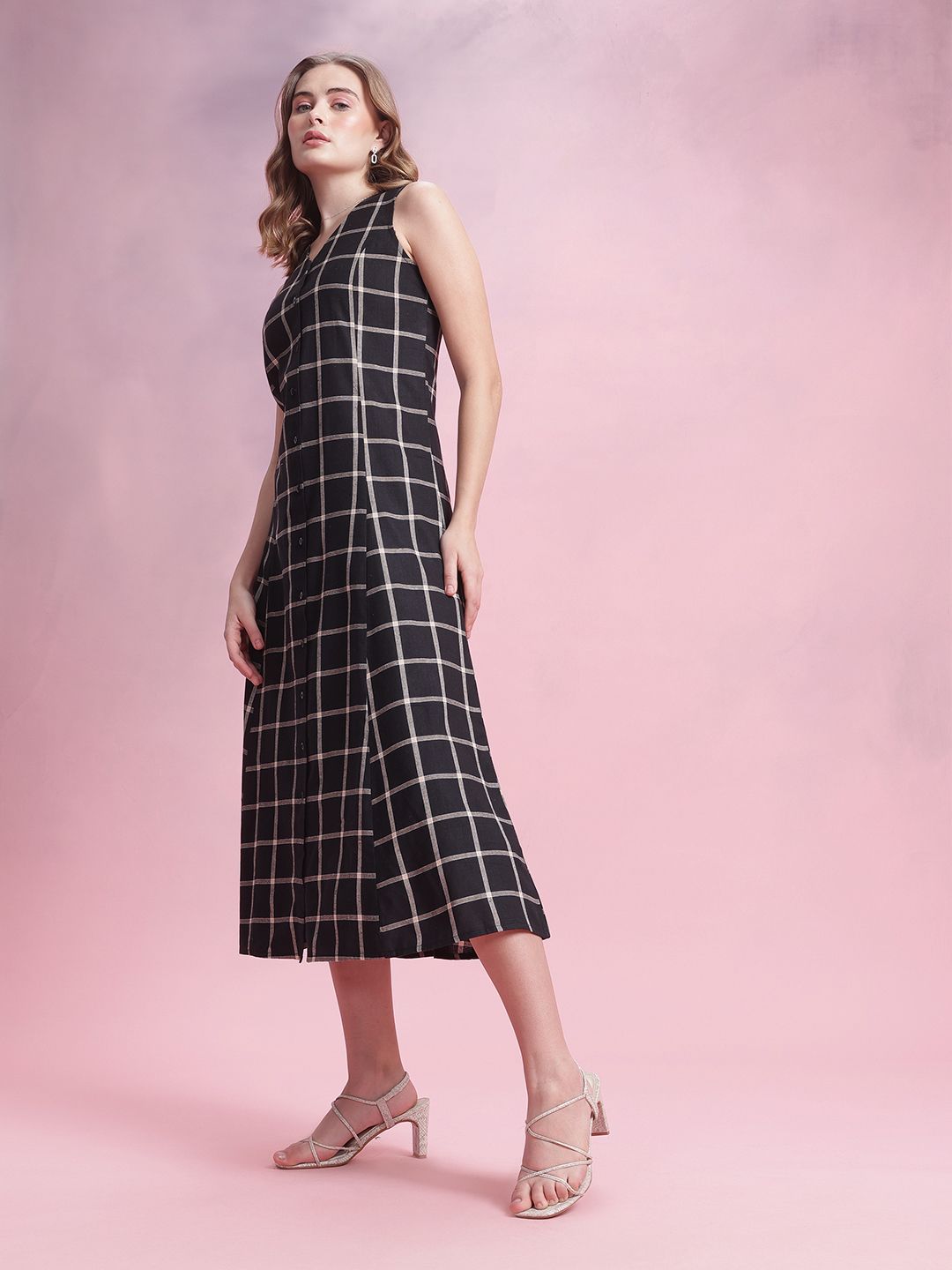 DressBerry Checked A-Line Midi Dress
