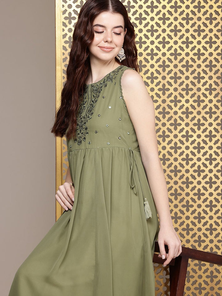 House of Pataudi Floral Embroidered A-Line Midi Jashn Dress