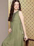 House of Pataudi Floral Embroidered A-Line Midi Jashn Dress