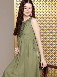 House of Pataudi Floral Embroidered A-Line Midi Jashn Dress