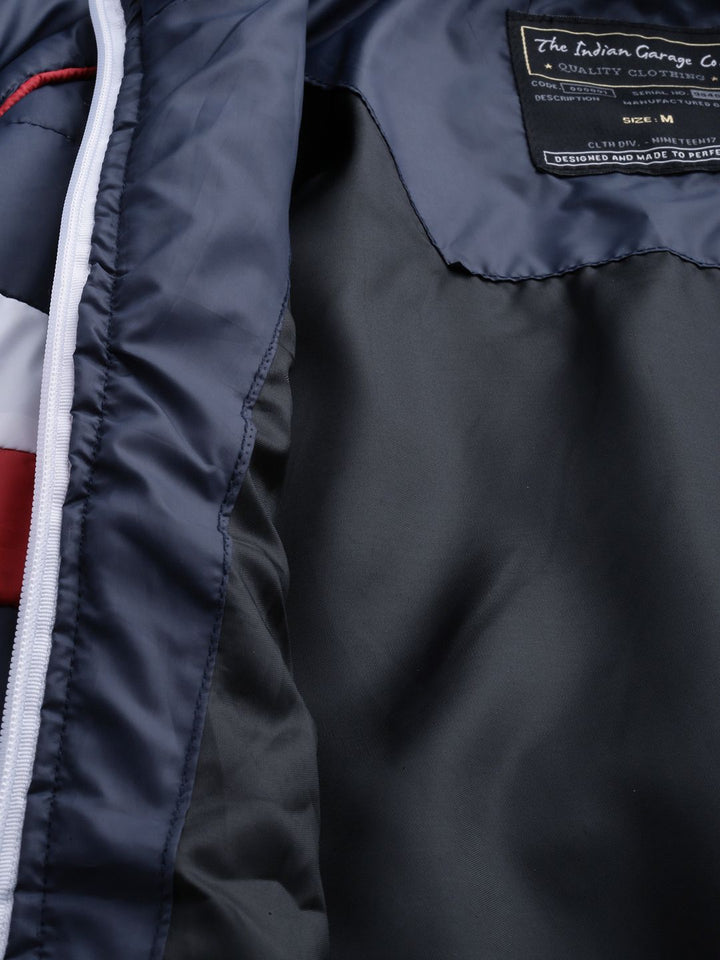 The Indian Garage Co Men Colourblock Puffer Jacket with Detachable Hood