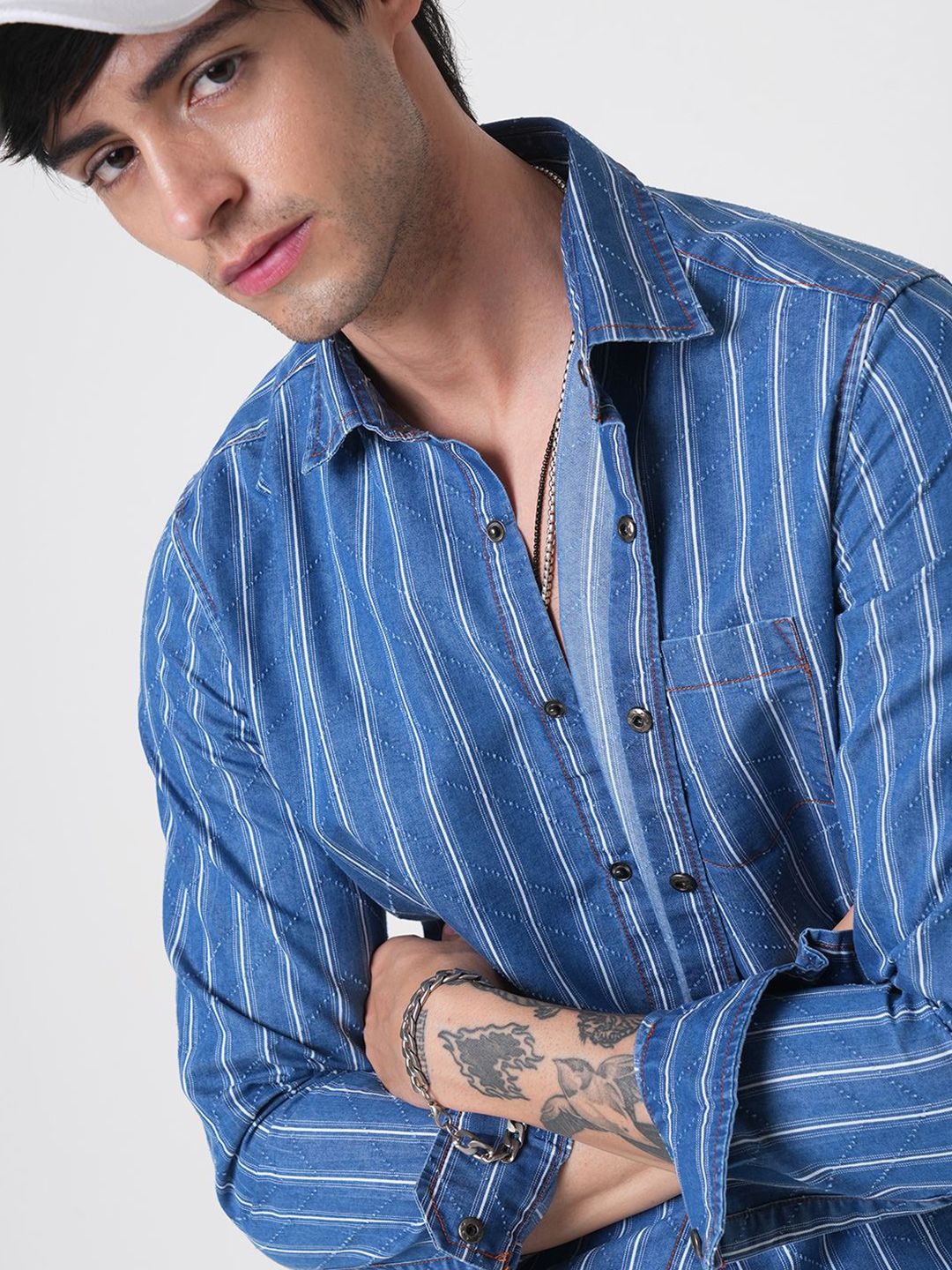 VASTRADO Men Classic Slim Fit Pinstripes Opaque Striped Casual Shirt