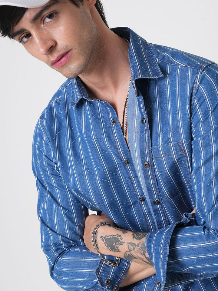 VASTRADO Men Classic Slim Fit Pinstripes Opaque Striped Casual Shirt