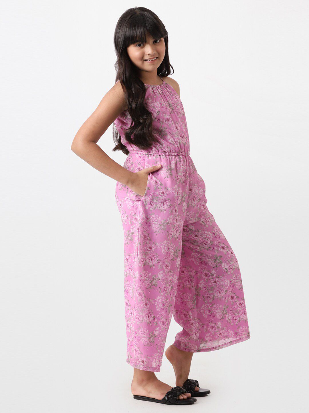 AND Girls Printed Shoulder Straps Basic Jumpsuit