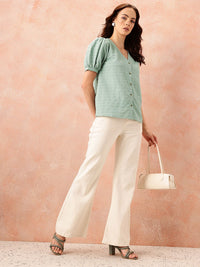 all about you Self-Design Puff Sleeves Top