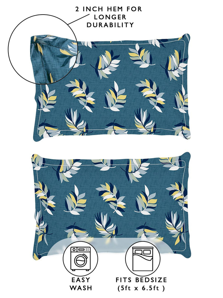 Story@home Arena Grey & Yellow Floral Printed 180 TC Queen Bedsheet & 2 Pillow Covers