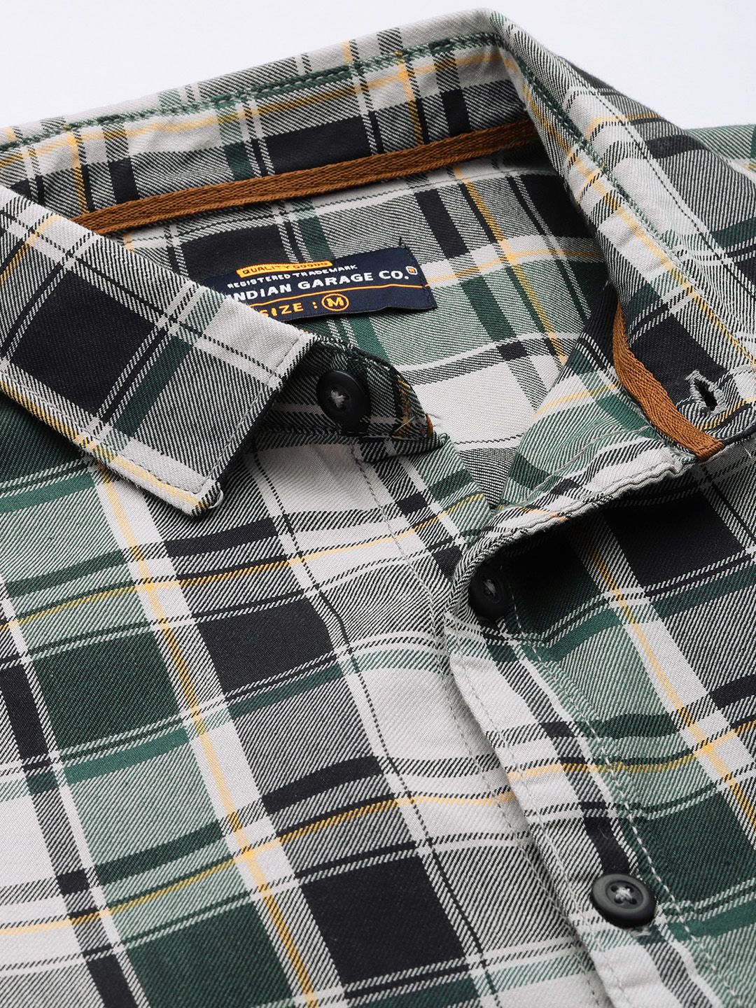 The Indian Garage Co Men Green Tartan Checked Cotton Casual Shirt