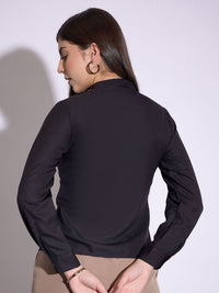 SASSAFRAS worklyf Mandarin Collar Cuffed Sleeves Pleated Shirt Style Top