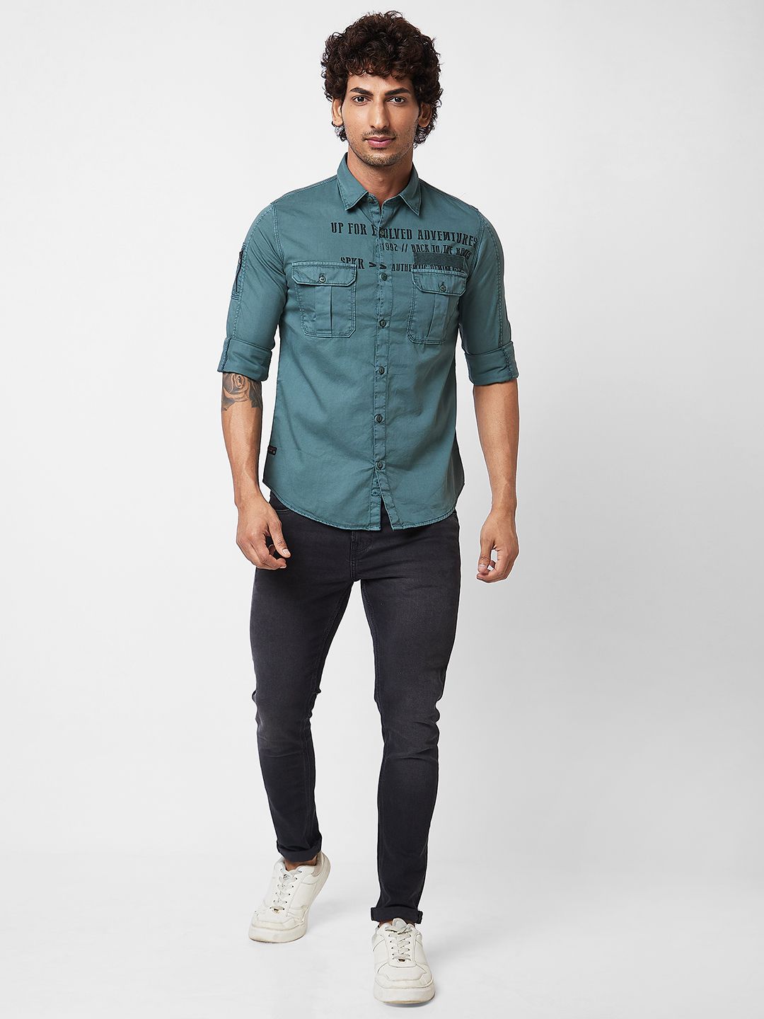 SPYKAR Typography Printed Cotton Casual Shirt