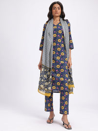 Anouk Floral Printed Pure Cotton Kurta with Trousers & Dupatta