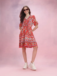 DressBerry Floral Print Puff Sleeve Fit & Flare Dress