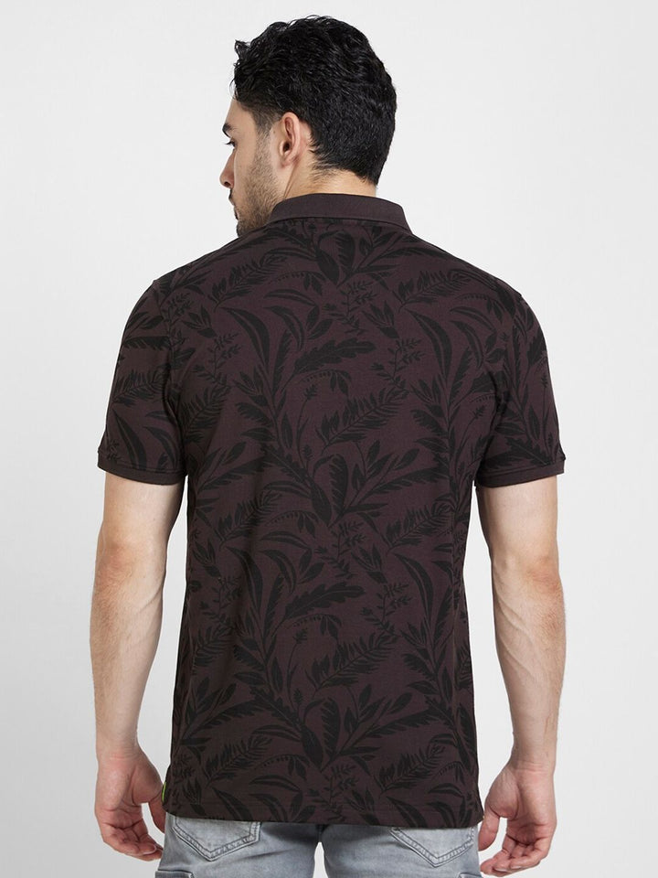 SPYKAR Floral Printed Polo Collar Slim Fit T-shirt