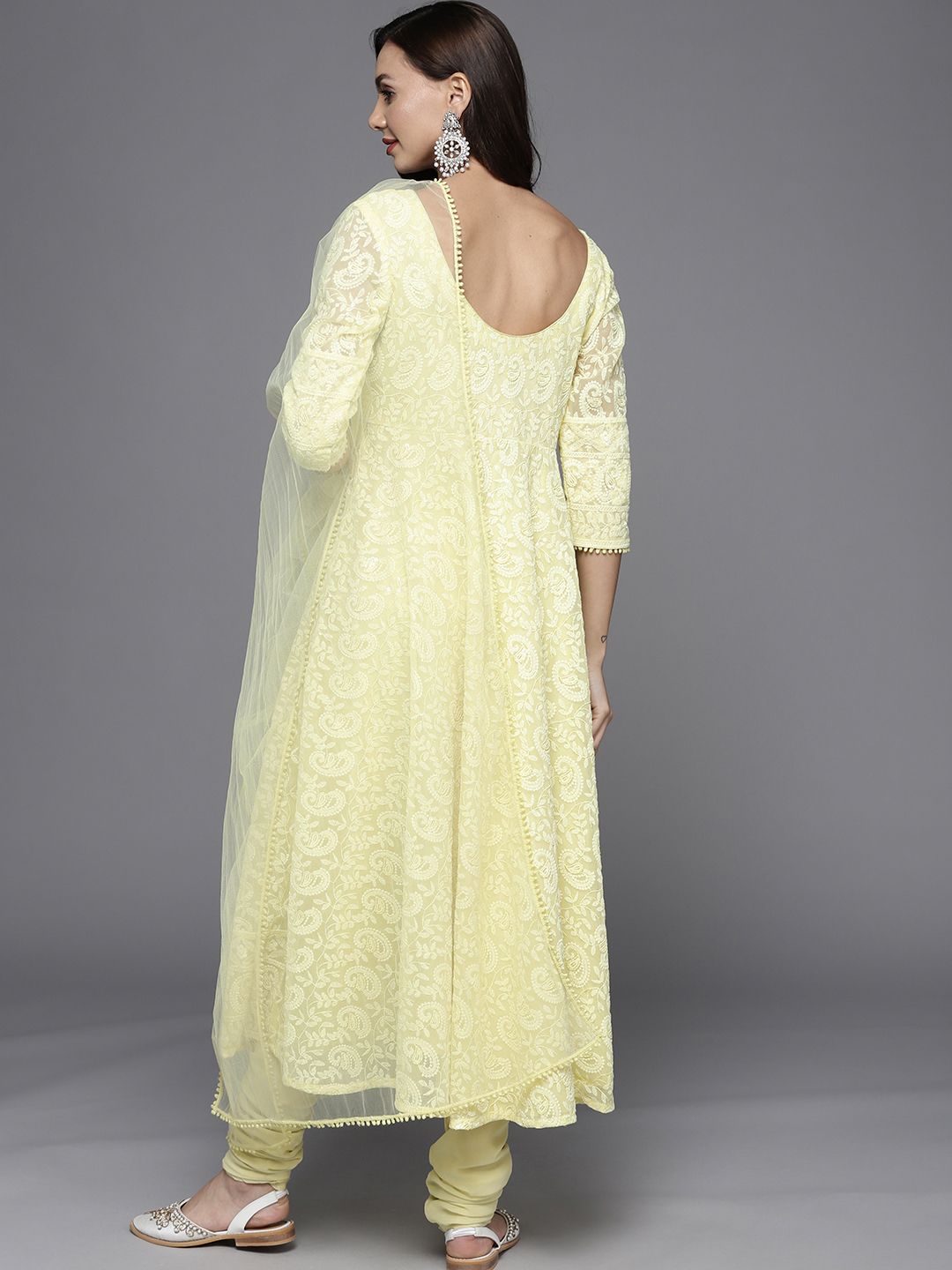 Libas Women Yellow Paisley Embroidered Thread Work Kurta with Churidar & With Dupatta