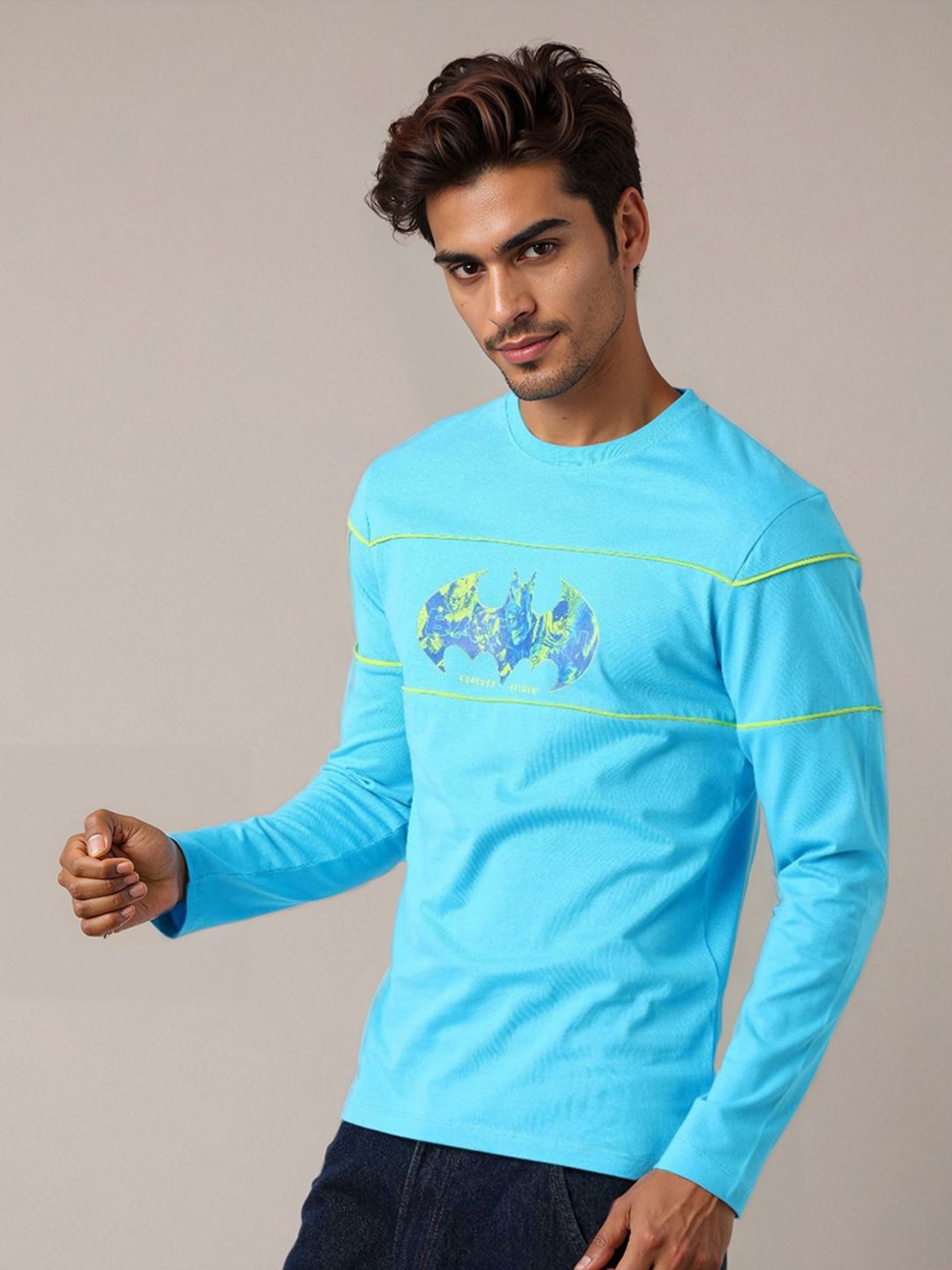 The Indian Garage Co Men Batman Graphic Printed Round Neck Cotton Slim Fit T-shirt