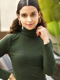 STREET 9 Long Sleeves Mock Neck Bodycon Cotton Dress