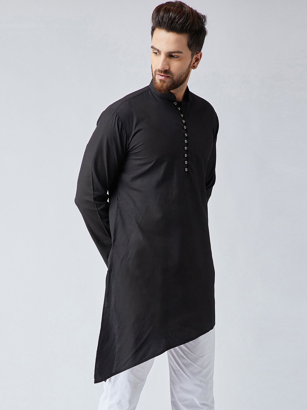 SOJANYA Men Black Solid Straight Kurta