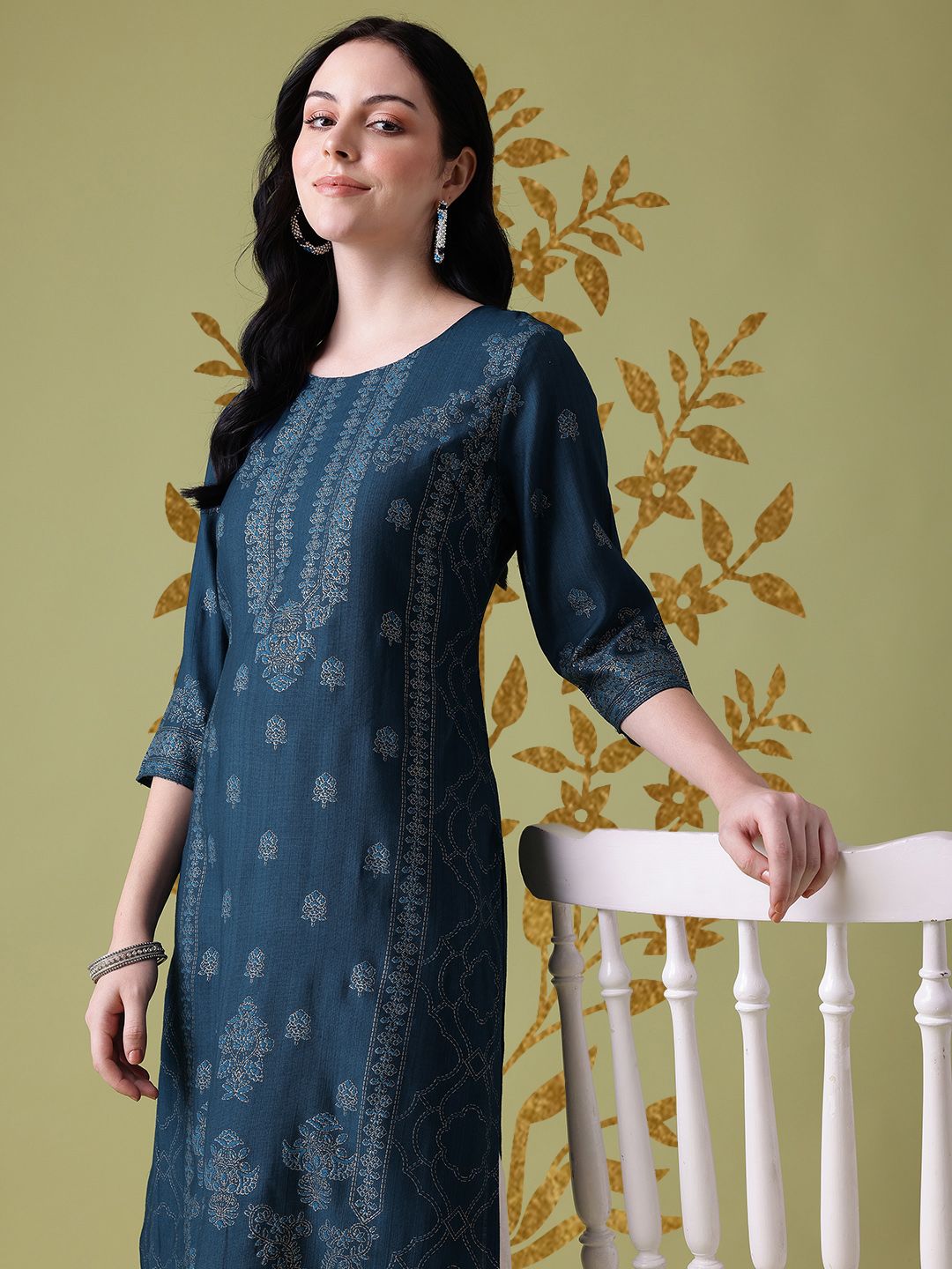 Anouk Ethnic Motifs Printed Calf-Length Straight Kurta