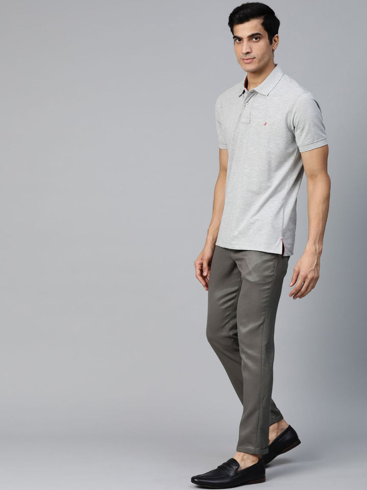 DENNISON Men Charcoal Grey Smart Tapered Fit Self Design Regular Trousers