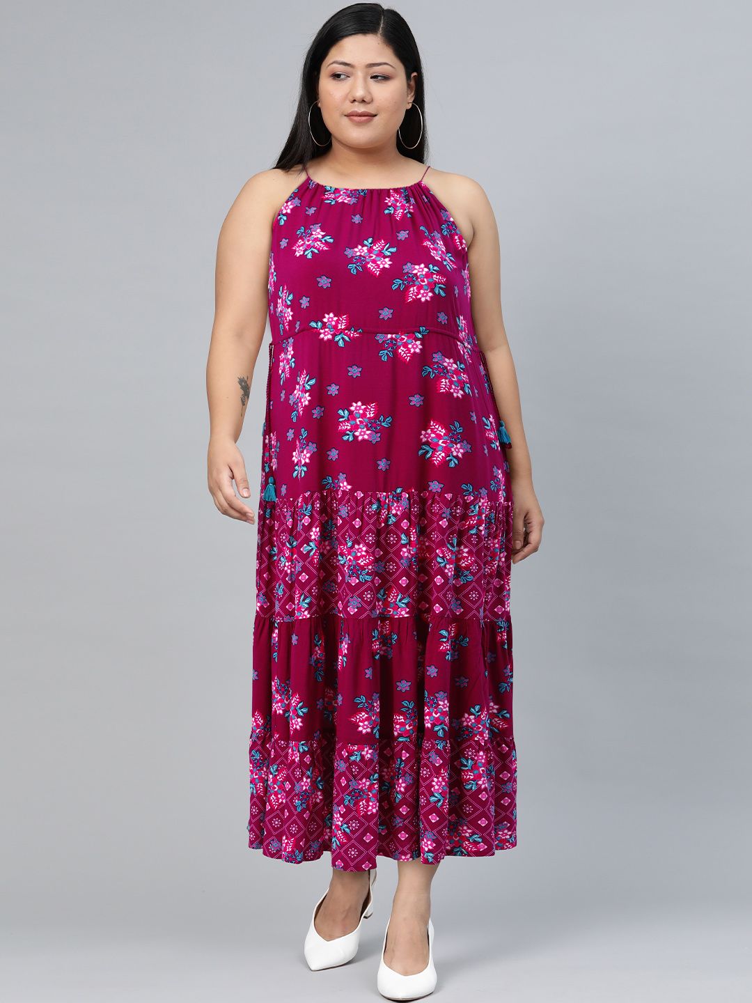 Global Desi Floral Printed Maxi Dress