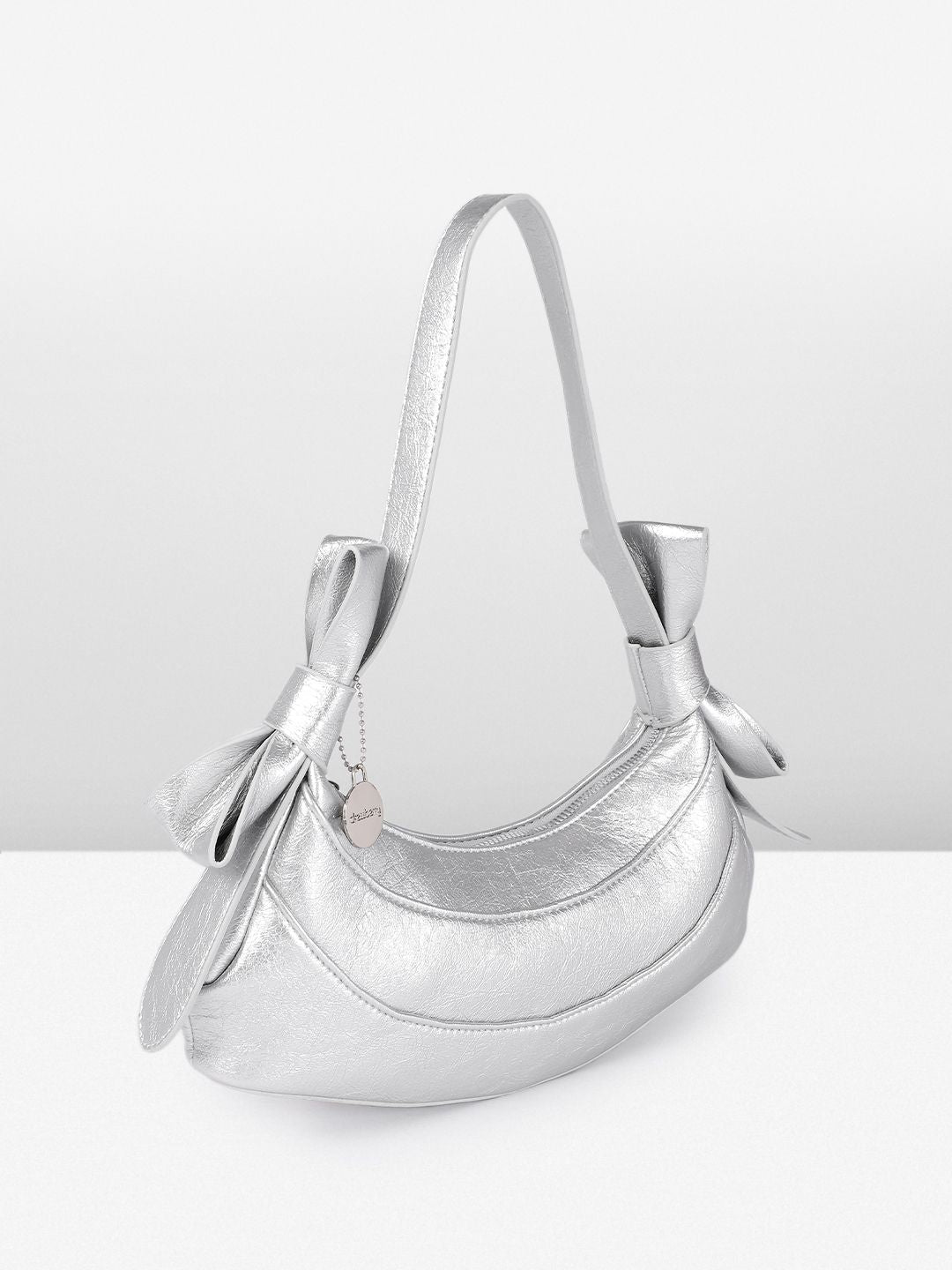 DressBerry Textured Half Moon Shoulder Bag with Bow Detail