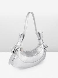DressBerry Textured Half Moon Shoulder Bag with Bow Detail