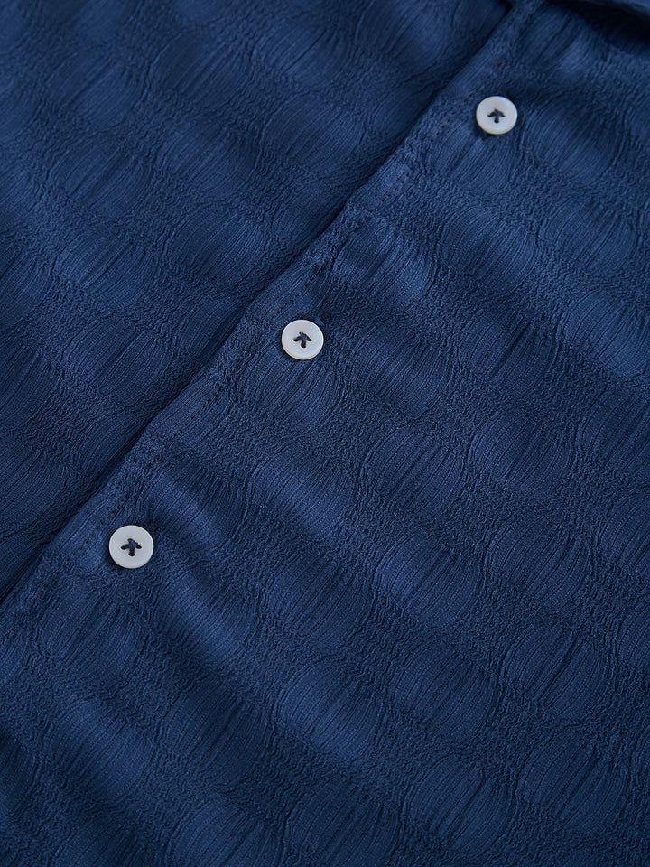 VASTRADO Men Classic Cuban Collar Textured Oversized Casual Shirt