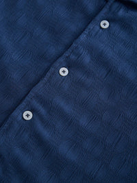 VASTRADO Men Classic Cuban Collar Textured Oversized Casual Shirt
