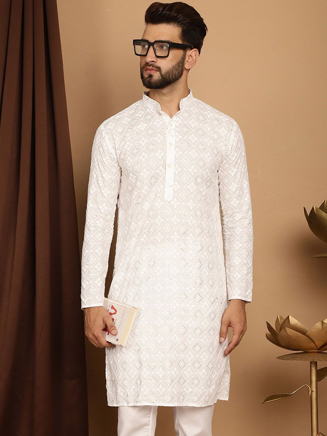 SOJANYA Ethnic Motifs Embroidered Sequinned Cotton Kurta