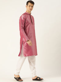 SOJANYA Men Pink & Golden Woven Design Straight Kurta