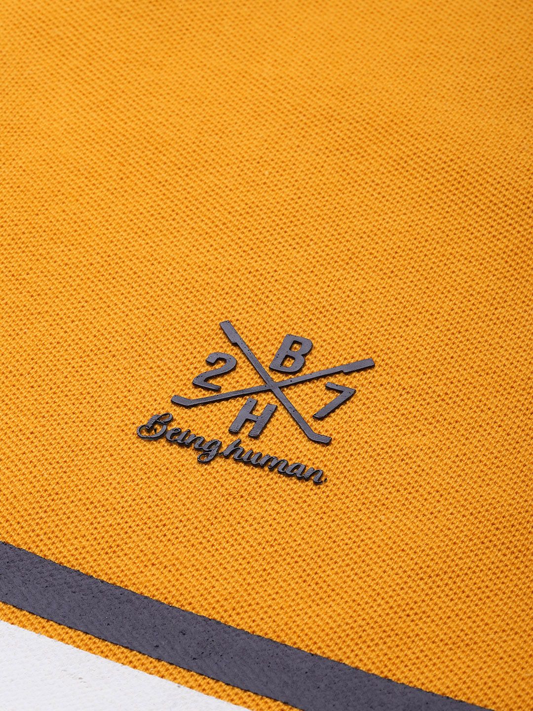 Menjadi Lelaki Pakaian Manusia Mustard Yellow Striped Polo Collar T-Shirt Kapas Tulen