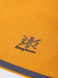 Menjadi Lelaki Pakaian Manusia Mustard Yellow Striped Polo Collar T-Shirt Kapas Tulen