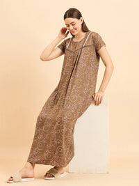 Sweet Dreams Brown Pure Cotton Printed Maxi Nightdress