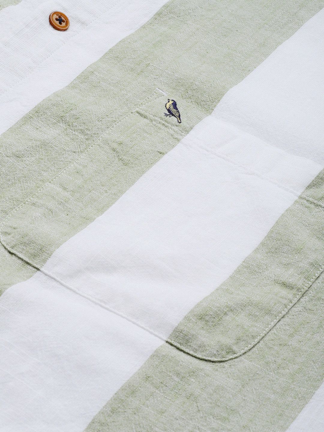Mr Bowerbird Liberal Fit Self Striped Cotton Linen Casual Shirt