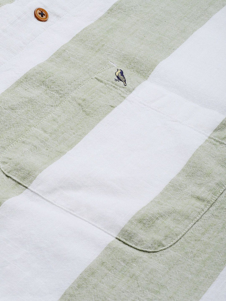 Mr Bowerbird Liberal Fit Self Striped Cotton Linen Casual Shirt