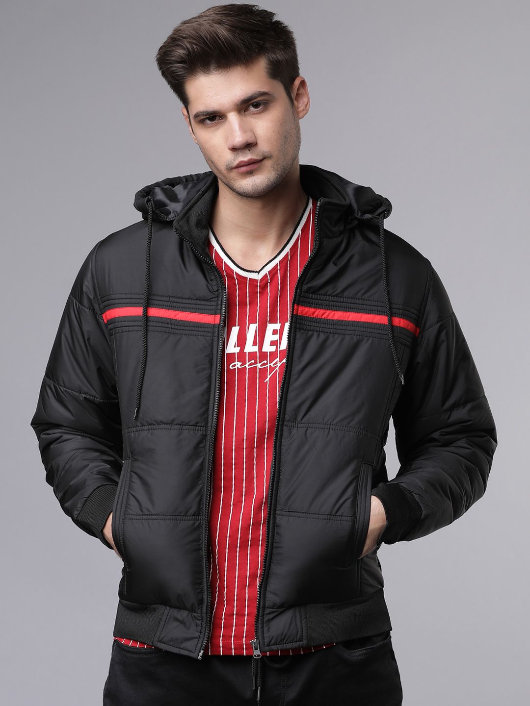HIGHLANDER Men Black Solid Padded Jacket