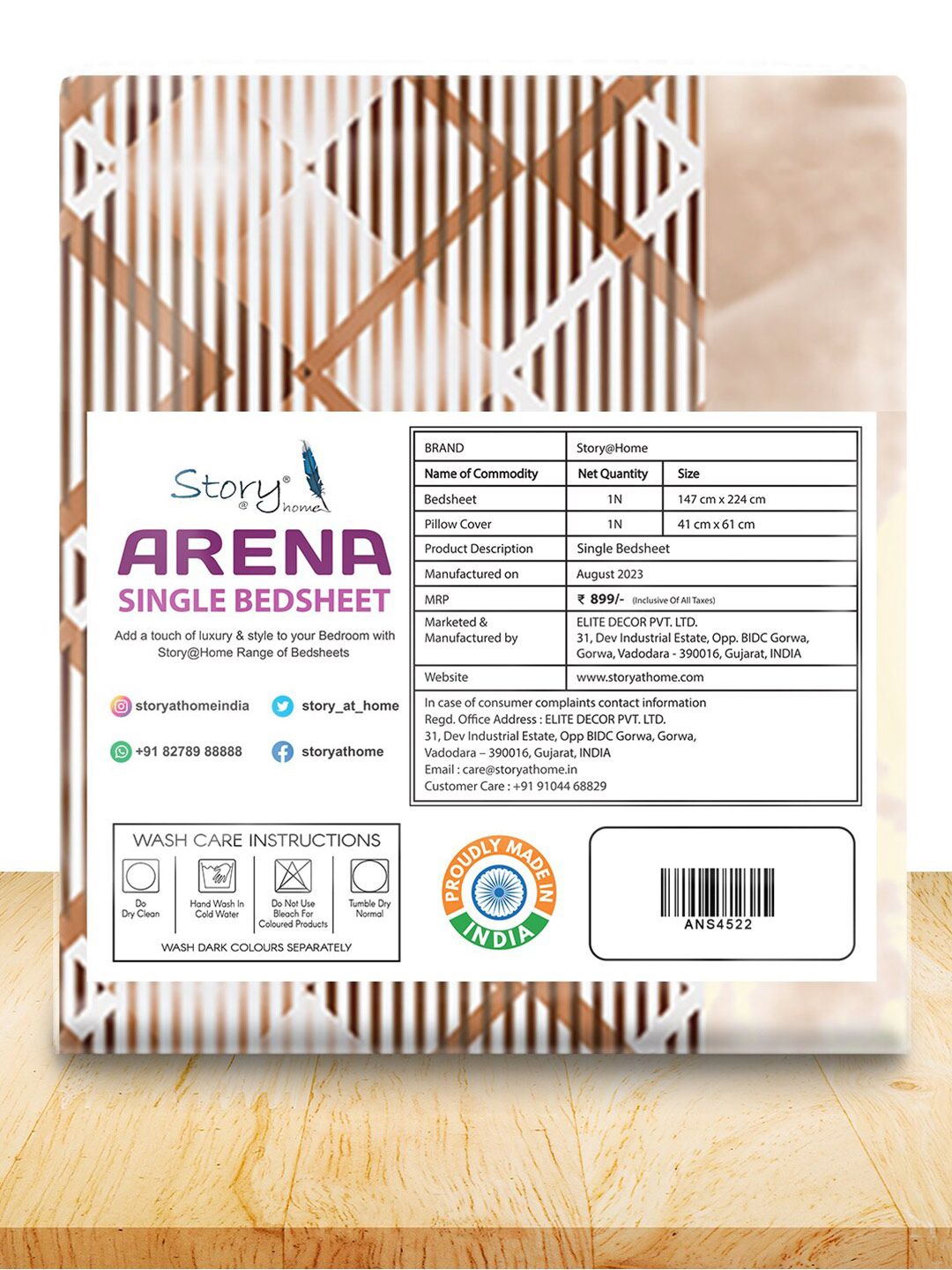 Story@home Brown & White Striped Microfiber 180 TC Single Bedsheet With 1 Pillow Cover